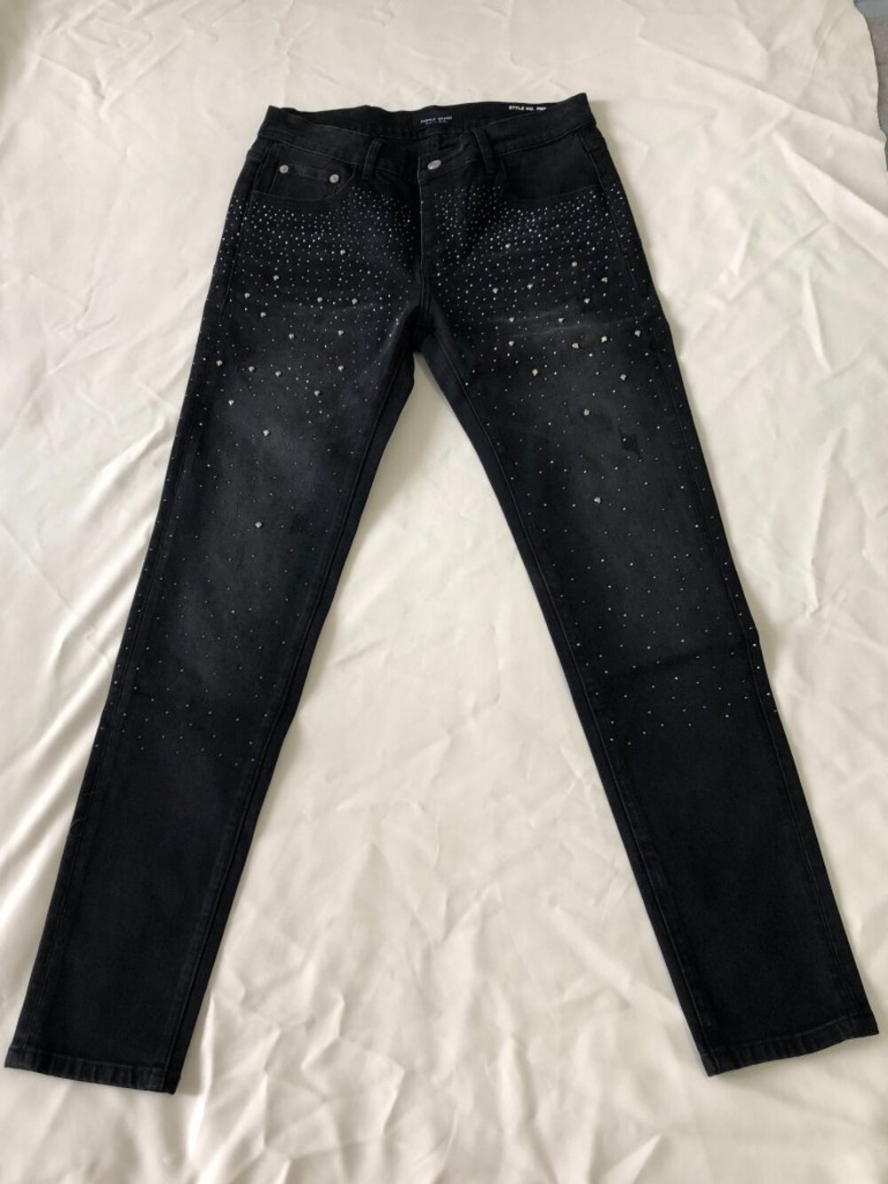 Purple Brand P001 Black Rhinestone Slim Denim Jeans